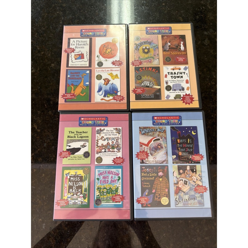 Scholastic Story Time Lot Of 4 DVDs 16 Stories Classroom Reading Book Companion